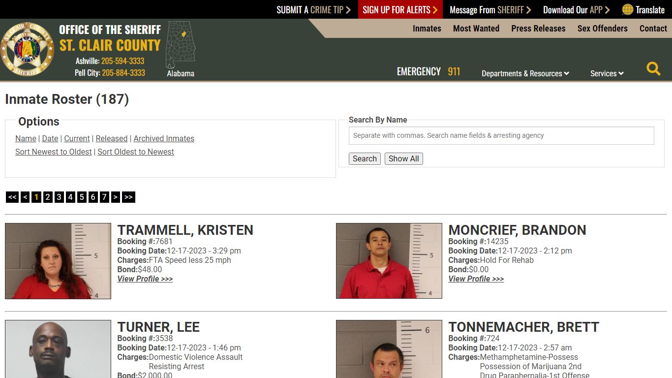 Inmate Roster (180) - St. Clair County Sheriff's Office